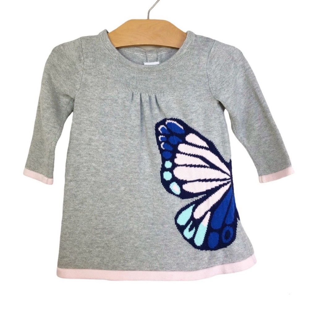 Gymboree Butterfly Sweater Dress Gray Pink Size 12-18 Months